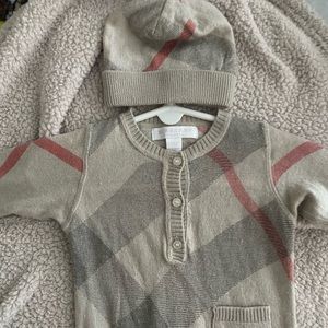 Burberry Sweater Suit with Matching Hat.  3-6 months